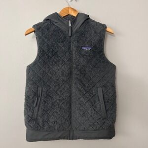 Patagonia Los Gatos Womens M Reversible Hooded Fleece Vest Gray Sherpa Puffer